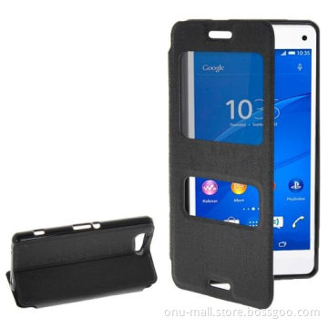Flip Leather Case for Sony Xperia Z3 Compact Wallet Leather Case with Caller ID Window